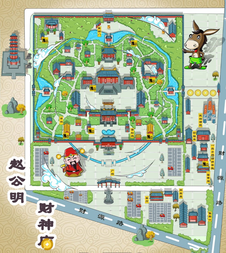 中方寺庙类手绘地图